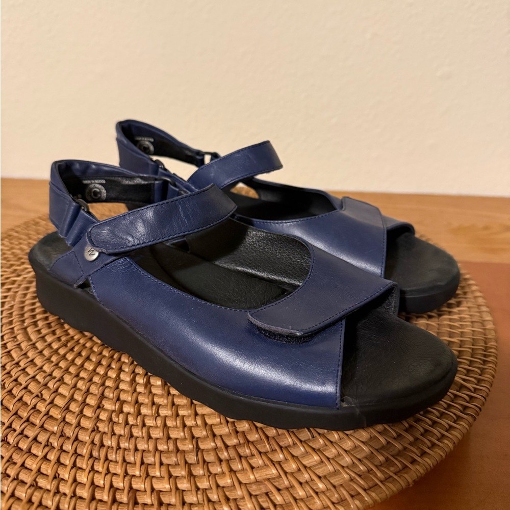 Wolky Navy Leather Adjustable Strap Sandals